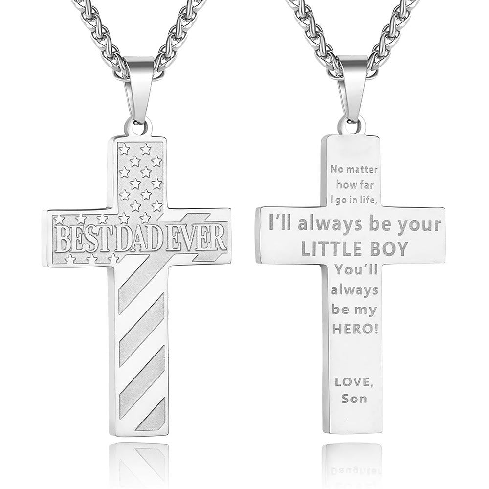 Christianartworkshop Collana con croce patriottica "Sarai sempre il mio eroe": un regalo sentimentale per papà da parte di figlio, figlia e fratello, simbolo del legame familiare e della fede. - IL MIGLIOR PAPÀ DI SEMPRE - figlio - Silver - image 2