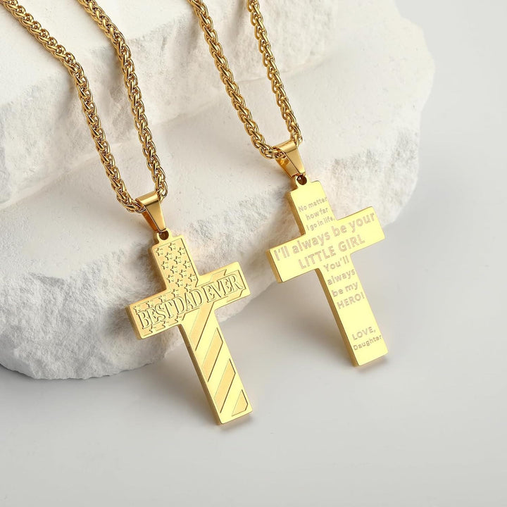 Christianartworkshop Collana con croce patriottica "Sarai sempre il mio eroe": un regalo sentimentale per papà da parte di figlio, figlia e fratello, simbolo del legame familiare e della fede. - image 8