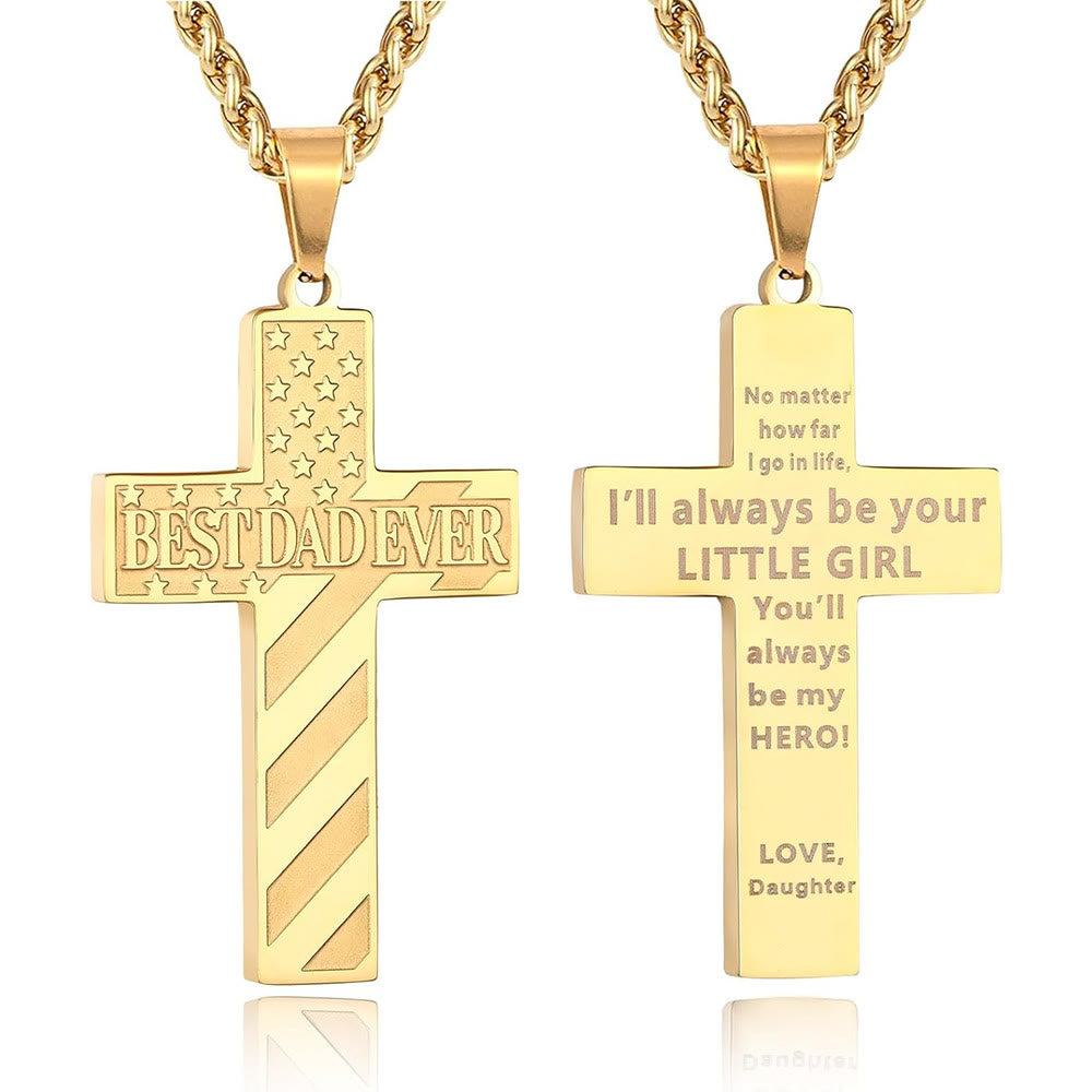 Christianartworkshop Collana con croce patriottica "Sarai sempre il mio eroe": un regalo sentimentale per papà da parte di figlio, figlia e fratello, simbolo del legame familiare e della fede. - IL MIGLIOR PAPÀ DI SEMPRE - figlia - Golden - image 7