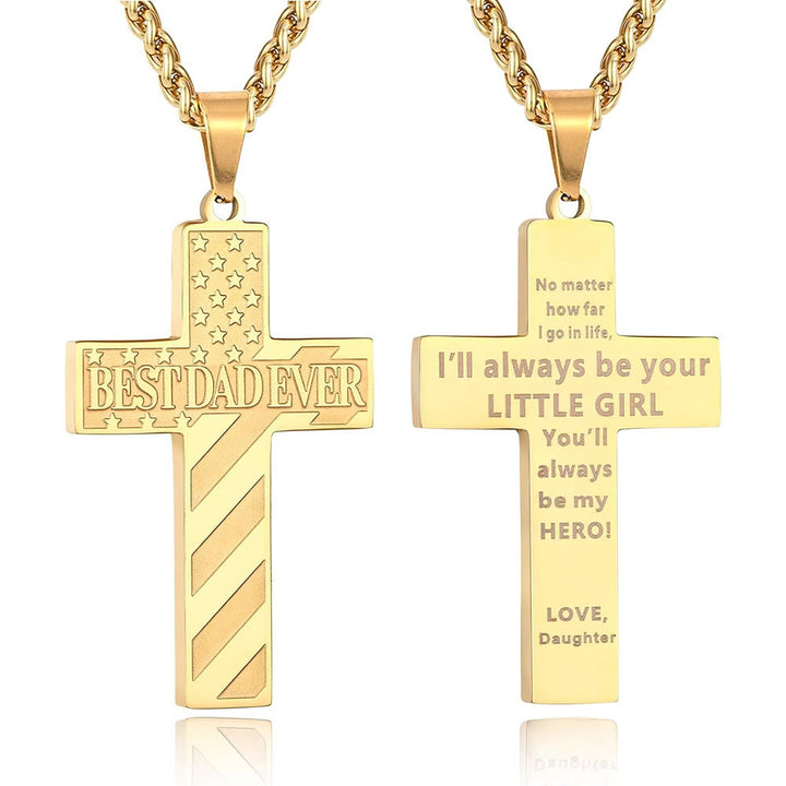 Christianartworkshop Collana con croce patriottica "Sarai sempre il mio eroe": un regalo sentimentale per papà da parte di figlio, figlia e fratello, simbolo del legame familiare e della fede. - IL MIGLIOR PAPÀ DI SEMPRE - figlia - Golden - image 7