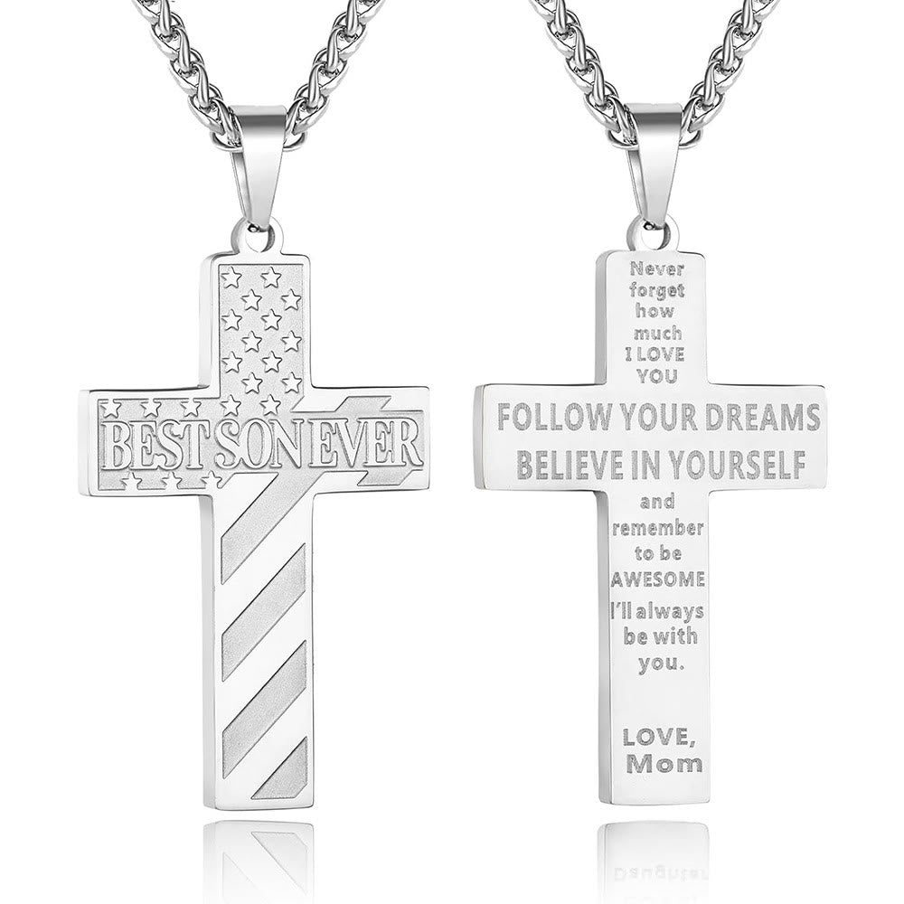 Christianartworkshop Collana con croce patriottica "Sarai sempre il mio eroe": un regalo sentimentale per papà da parte di figlio, figlia e fratello, simbolo del legame familiare e della fede. - IL MIGLIOR FIGLIO DEL MONDO - mamma - Silver - image 10
