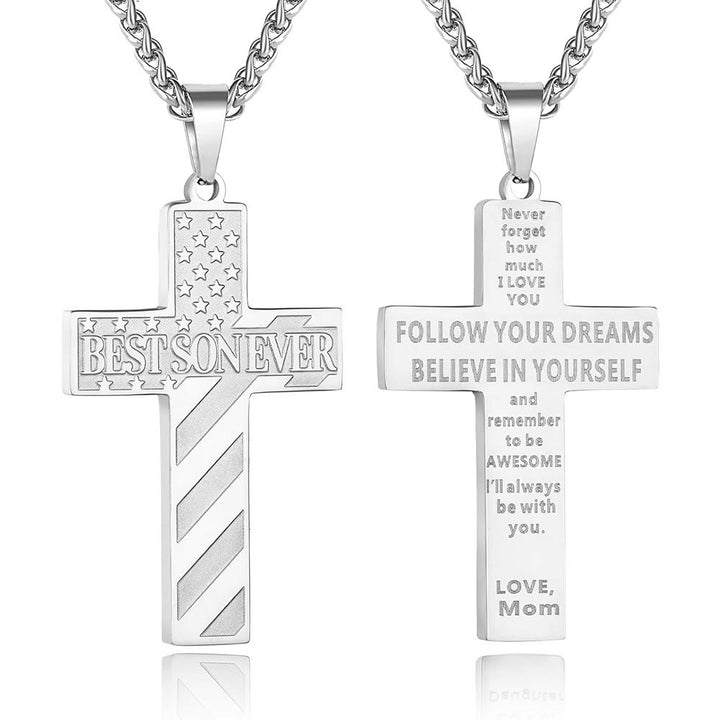 Christianartworkshop Collana con croce patriottica "Sarai sempre il mio eroe": un regalo sentimentale per papà da parte di figlio, figlia e fratello, simbolo del legame familiare e della fede. - IL MIGLIOR FIGLIO DEL MONDO - mamma - Silver - image 10