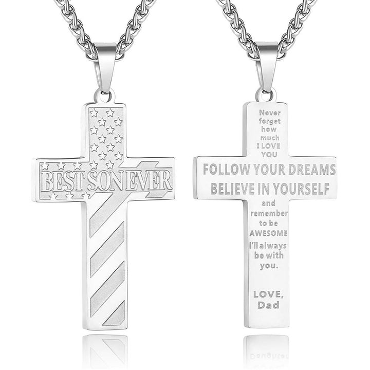 Christianartworkshop Collana con croce patriottica "Sarai sempre il mio eroe": un regalo sentimentale per papà da parte di figlio, figlia e fratello, simbolo del legame familiare e della fede. - IL MIGLIOR FIGLIO DI SEMPRE - papà - Silver - image 13