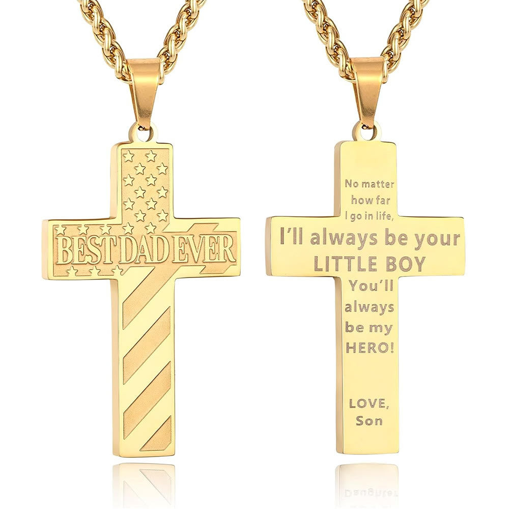 Christianartworkshop Collana con croce patriottica "Sarai sempre il mio eroe": un regalo sentimentale per papà da parte di figlio, figlia e fratello, simbolo del legame familiare e della fede. - IL MIGLIOR PAPÀ DI SEMPRE - figlio - Golden - image 4