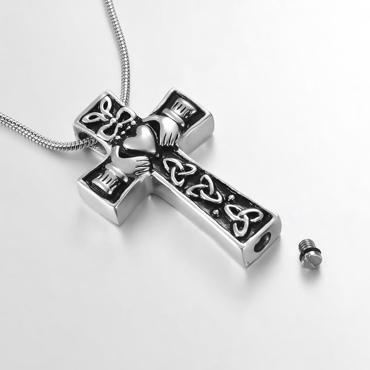 Christianartworkshop Collana con croce cristiana e nodo celtico Claddagh: emblema dell'amore divino e della devozione fedele. - image 1