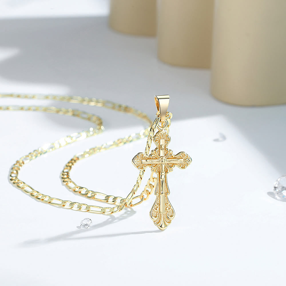 Christianartworkshop Collana vintage con ciondolo a croce inciso con motivi floreali: una testimonianza di sacra bellezza e incrollabile devozione cristiana. - Attraverso - image 0