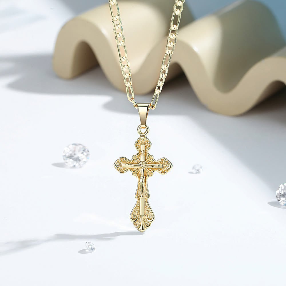 Christianartworkshop Collana vintage con ciondolo a croce inciso con motivi floreali: una testimonianza di sacra bellezza e incrollabile devozione cristiana. - image 1