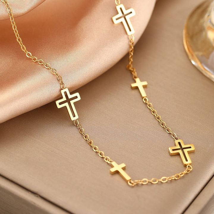 Christianartworkshop Delicata collana con catena a croce aperta: una testimonianza di dolce devozione e grazia cristiana eterna. - D'oro - image 0