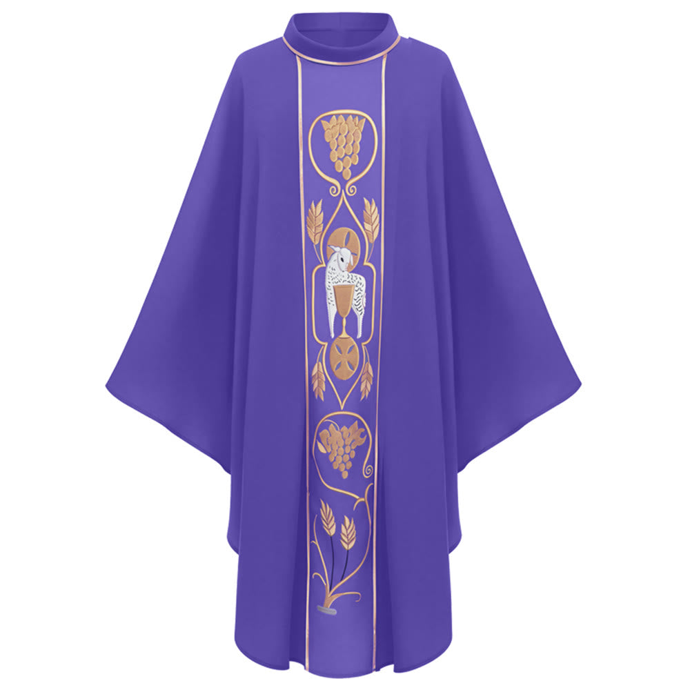 Christianartworkshop - Set di casule assortite con motivi di agnello dorato, uva e calice - Viola - Taglia unica adatta alla maggior parte delle persone - image 14