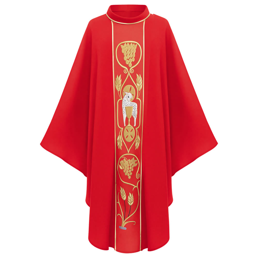 Christianartworkshop - Set di casule assortite con motivi di agnello dorato, uva e calice - Rosso - Taglia unica adatta alla maggior parte delle persone - image 2