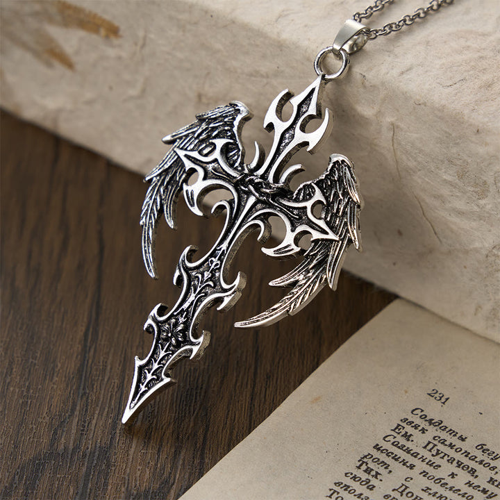 Collana con ciondolo a croce gotica "Corona di Spine" Christianartworkshop : emblema del sacrificio e della redenzione di Cristo. - Croce Alata - image 3