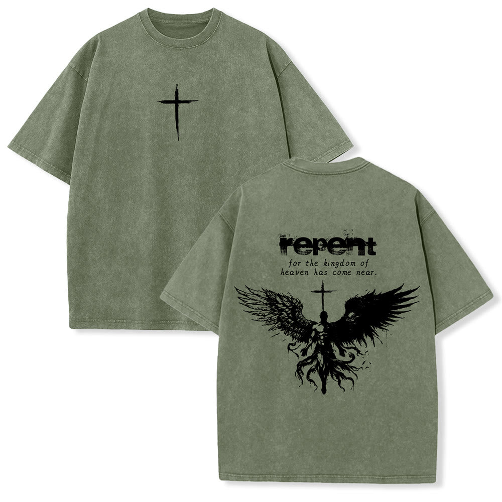 Christianartworkshop - Pentitevi per il Regno dei Cieli - Maglietta unisex lavata - Verde militare - 5XL - image 9