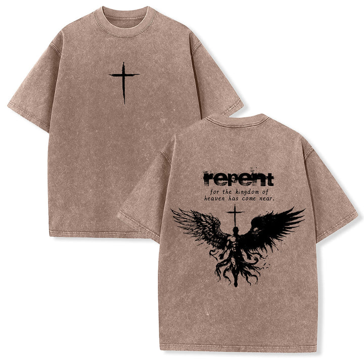 Christianartworkshop - Pentitevi per il Regno dei Cieli - Maglietta unisex lavata - Marrone - 5XL - image 12
