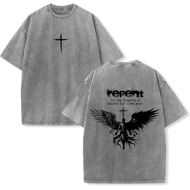 Christianartworkshop - Pentitevi per il Regno dei Cieli - Maglietta unisex lavata - Grigio - 5XL - image 0