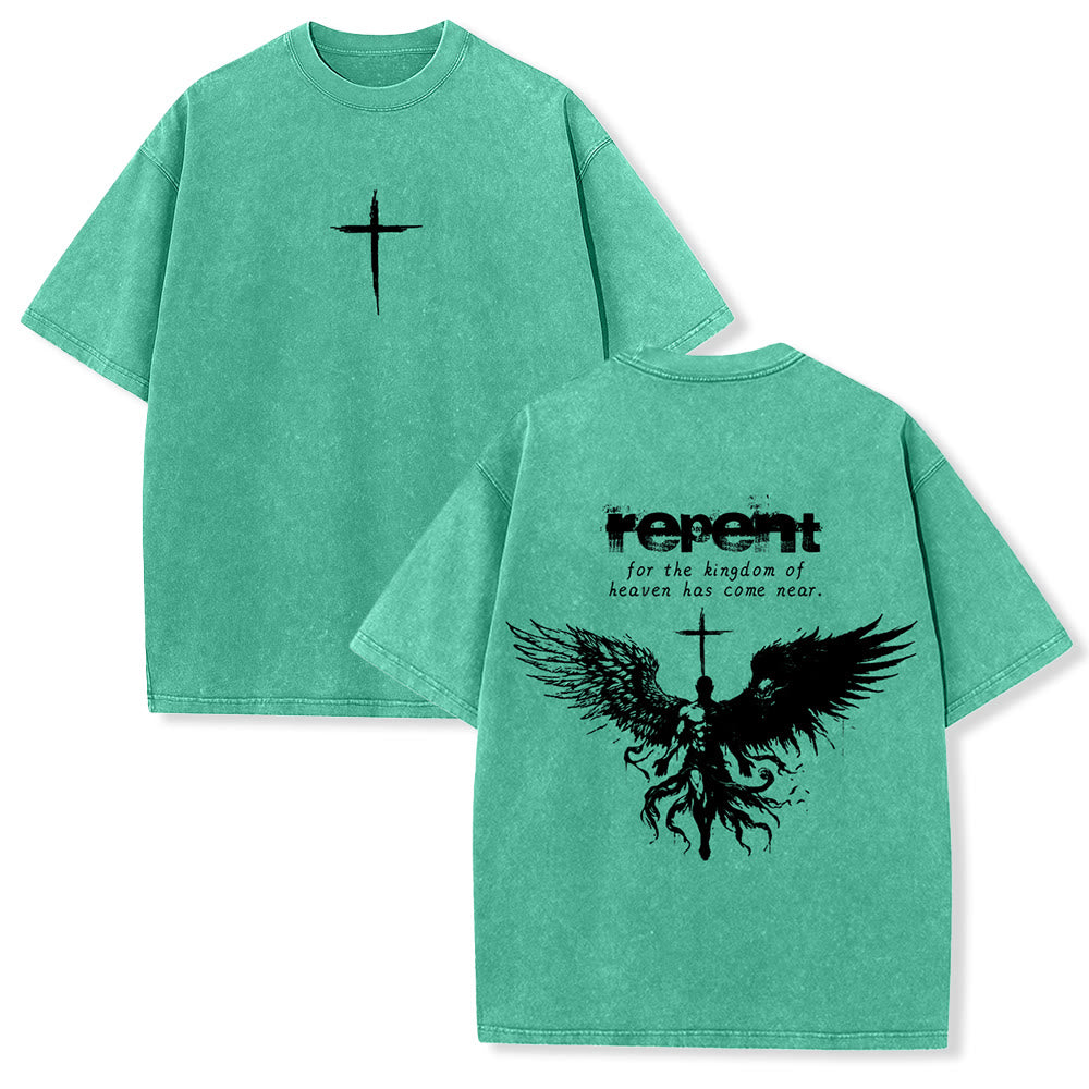 Christianartworkshop - Pentitevi per il Regno dei Cieli - Maglietta unisex lavata - Verde - 5XL - image 6
