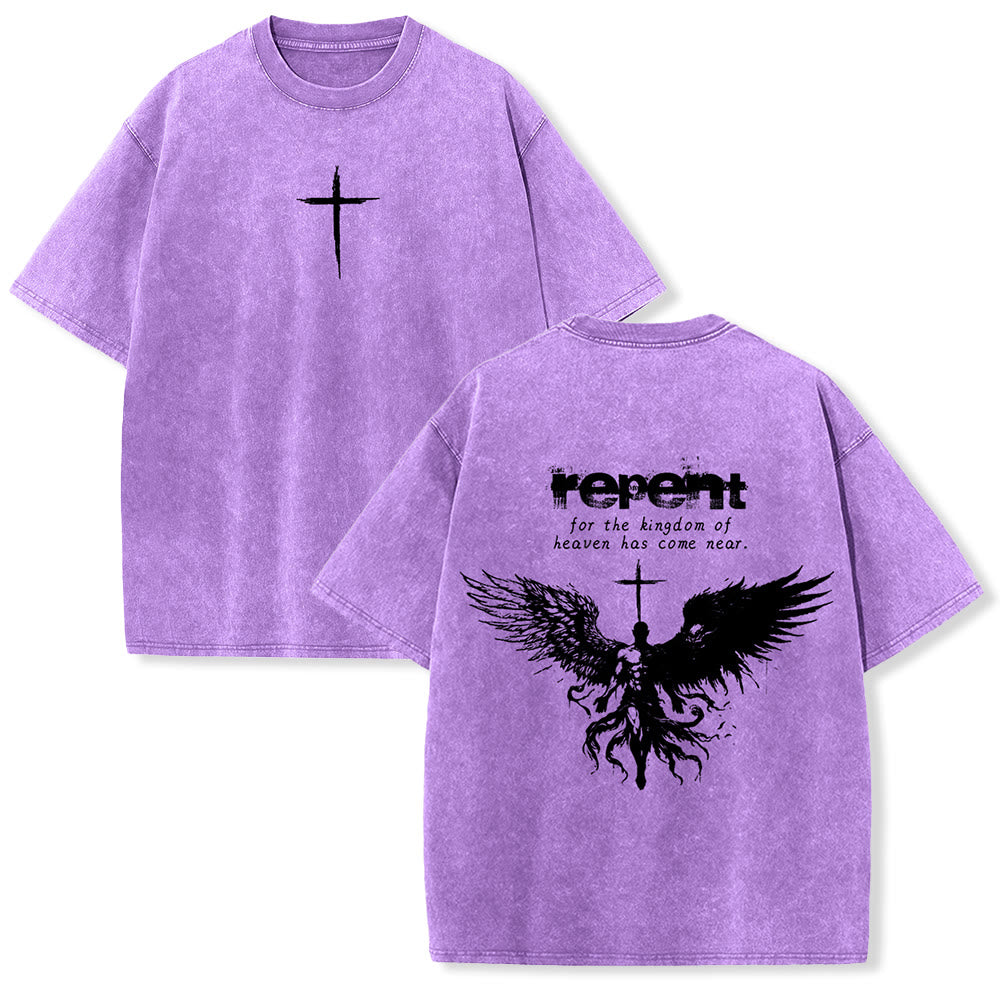 Christianartworkshop - Pentitevi per il Regno dei Cieli - Maglietta unisex lavata - Viola - 5XL - image 21