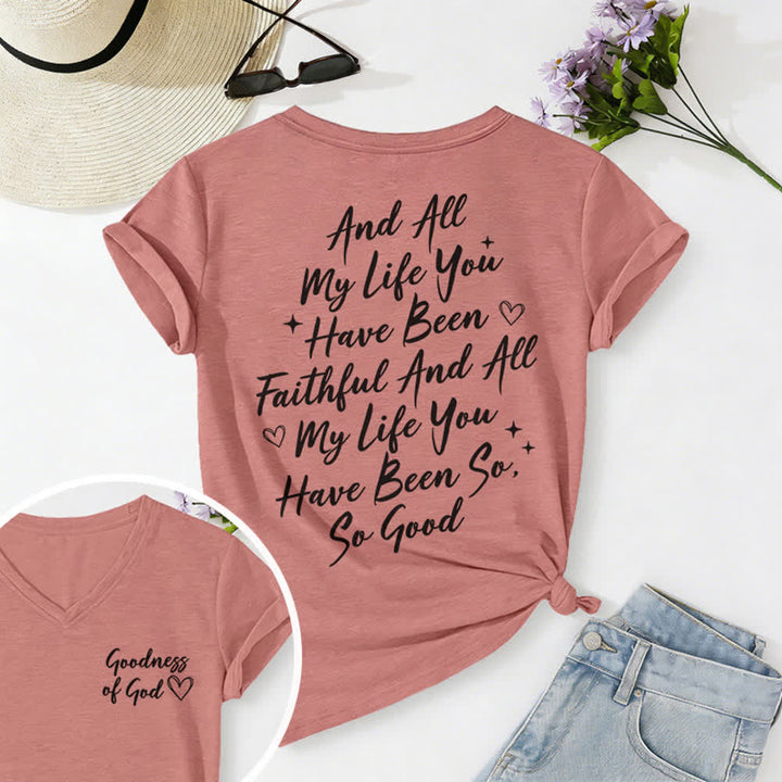 T-shirt casual da donna con scollo a V "I Will Sing Of The Goodness Of God" Christianartworkshop - Rosa chiaro - 2XL - image 45