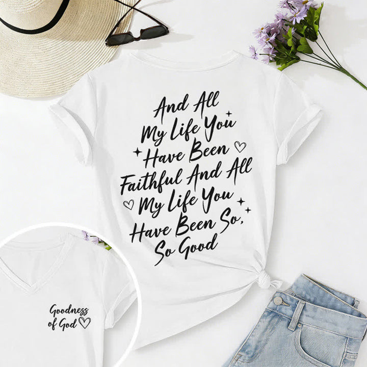 T-shirt casual da donna con scollo a V "I Will Sing Of The Goodness Of God" Christianartworkshop - Bianco - 2XL - image 5