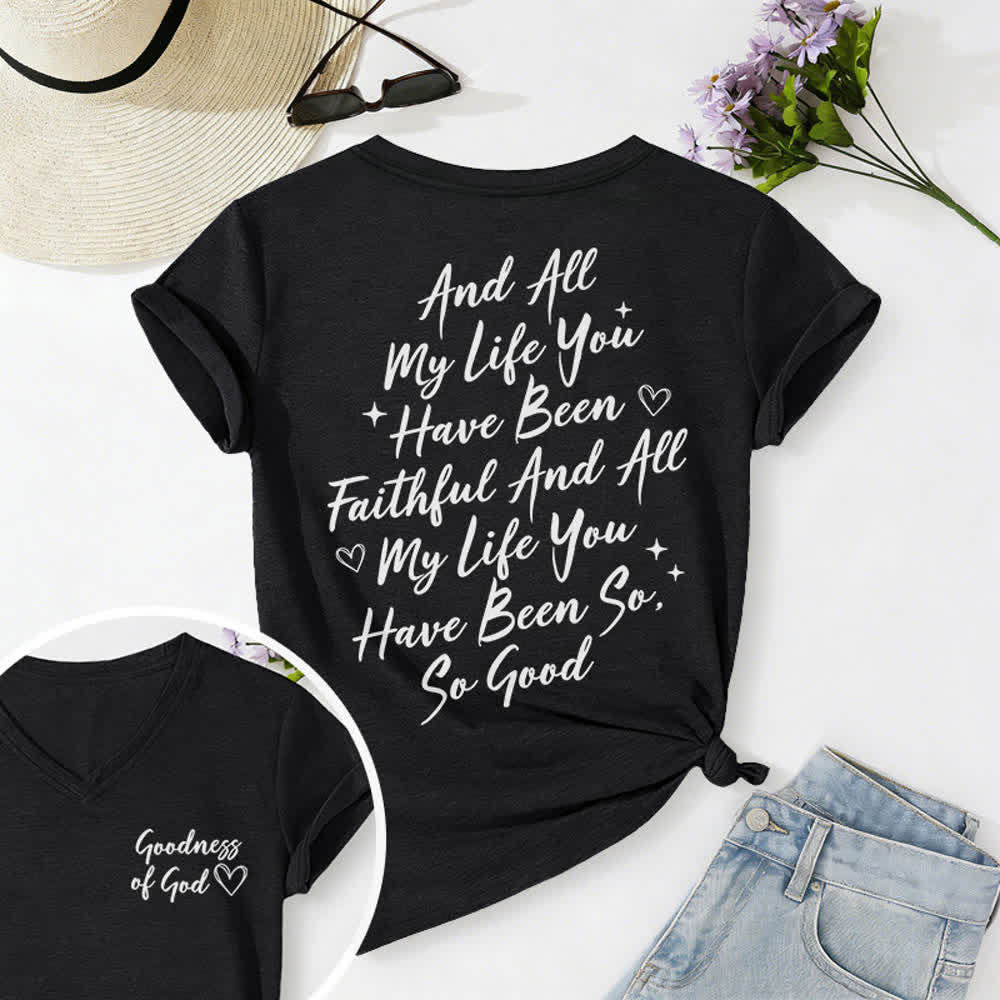 T-shirt casual da donna con scollo a V "I Will Sing Of The Goodness Of God" Christianartworkshop - Nero - 2XL - image 0