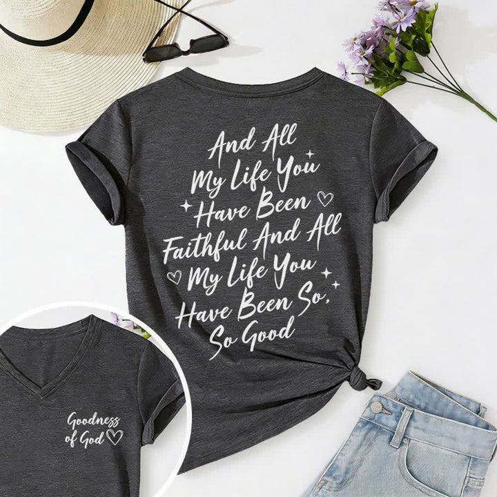 T-shirt casual da donna con scollo a V "I Will Sing Of The Goodness Of God" Christianartworkshop - Grigio scuro - 2XL - image 10