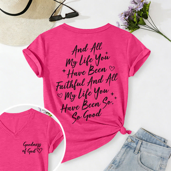 T-shirt casual da donna con scollo a V "I Will Sing Of The Goodness Of God" Christianartworkshop - Rosa - 2XL - image 55