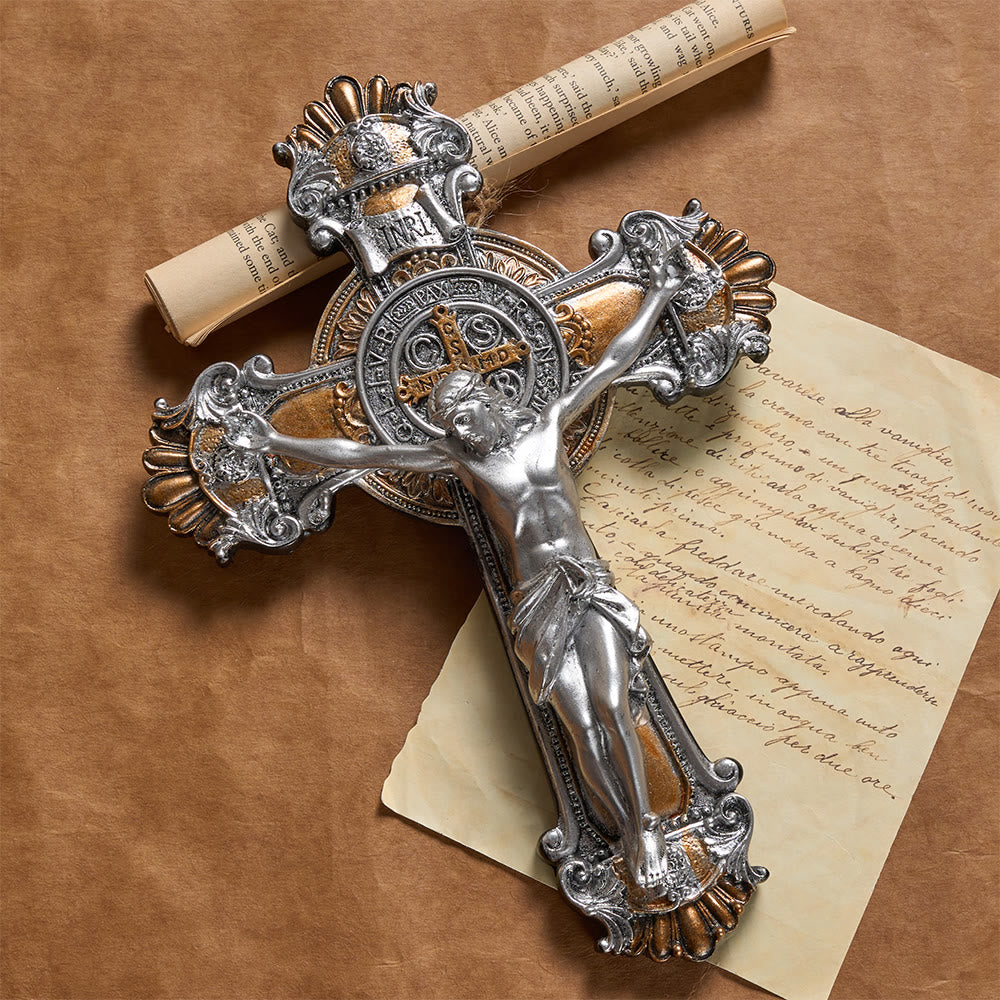 Christianartworkshop Crocifisso da parete vintage color argento e oro con iscrizione INRI: un promemoria del sacrificio divino - Crocifisso - image 0