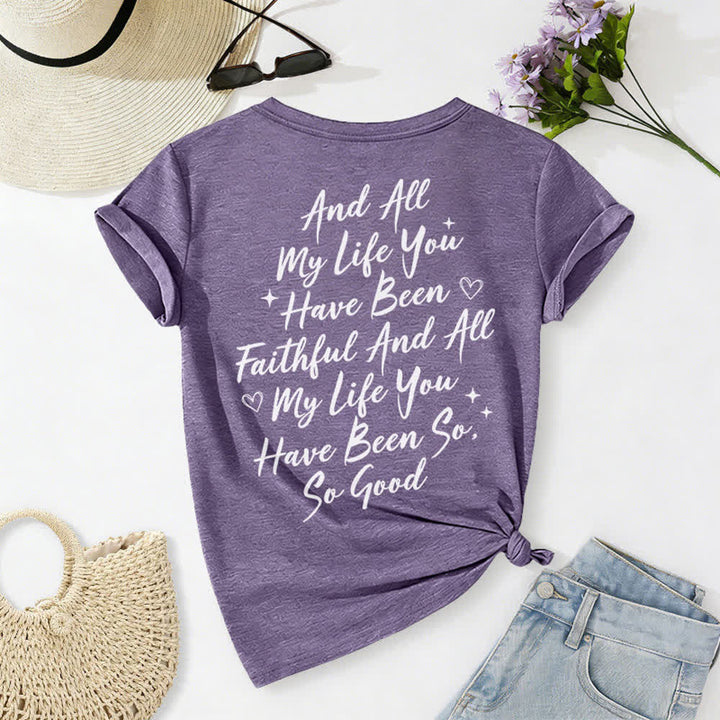 T-shirt casual da donna con scollo a V "I Will Sing Of The Goodness Of God" Christianartworkshop - image 61
