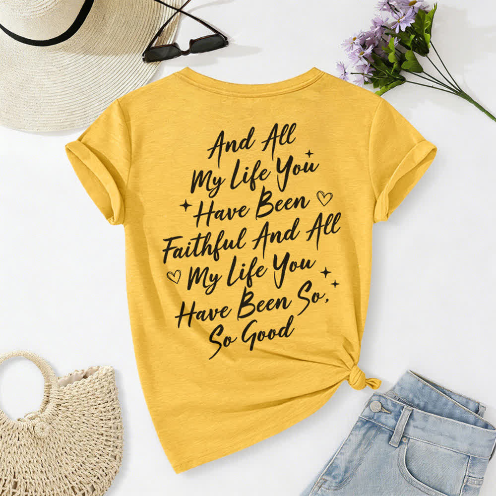 T-shirt casual da donna con scollo a V "I Will Sing Of The Goodness Of God" Christianartworkshop - image 21