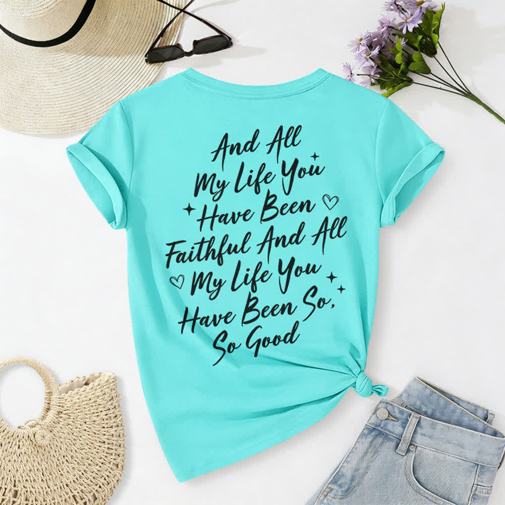 T-shirt casual da donna con scollo a V "I Will Sing Of The Goodness Of God" Christianartworkshop - image 36