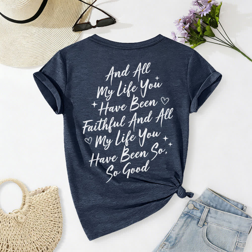 T-shirt casual da donna con scollo a V "I Will Sing Of The Goodness Of God" Christianartworkshop - image 41