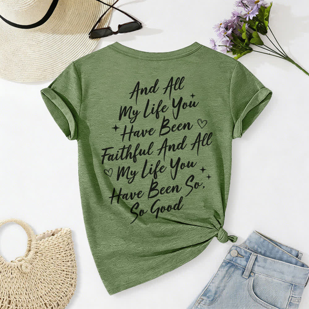 T-shirt casual da donna con scollo a V "I Will Sing Of The Goodness Of God" Christianartworkshop - image 26