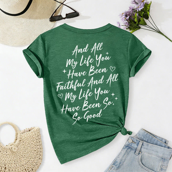 T-shirt casual da donna con scollo a V "I Will Sing Of The Goodness Of God" Christianartworkshop - image 31