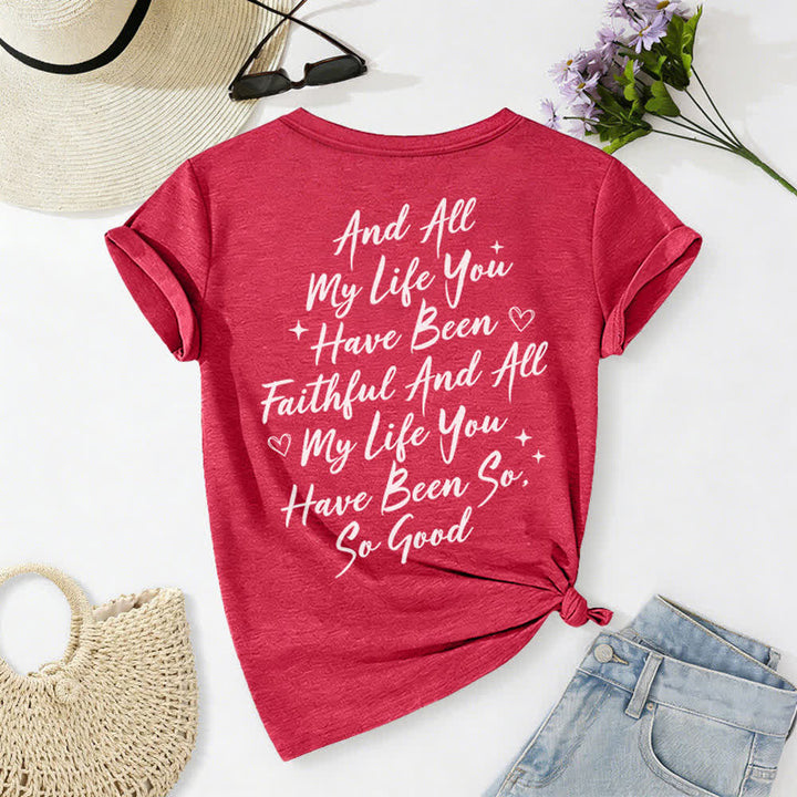 T-shirt casual da donna con scollo a V "I Will Sing Of The Goodness Of God" Christianartworkshop - image 51