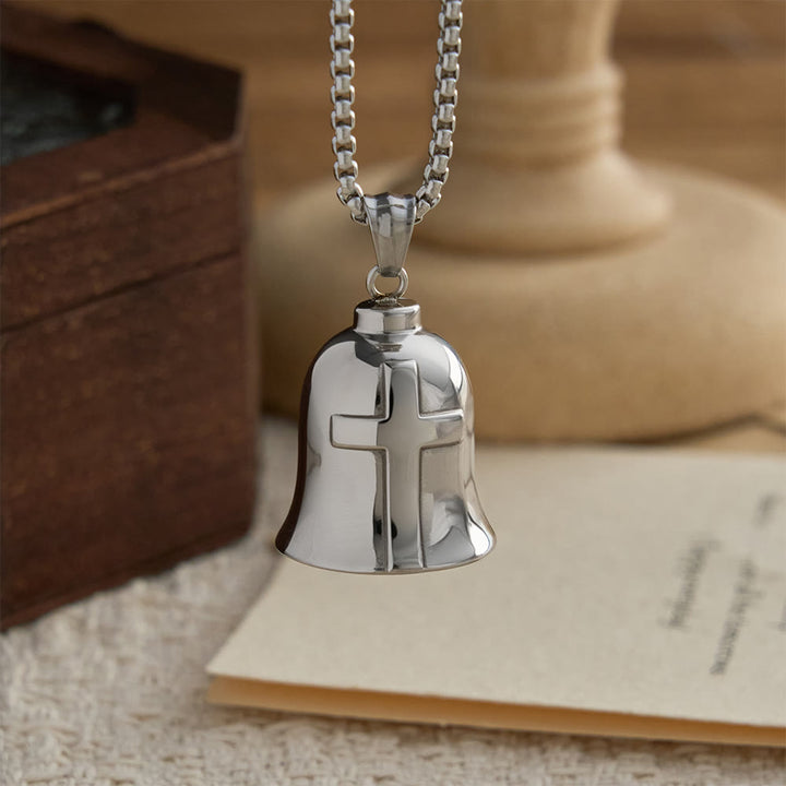 Christianartworkshop Collana classica con ciondolo a campana guardiana, mani in preghiera o croce: un simbolo senza tempo di fede incrollabile. - image 3