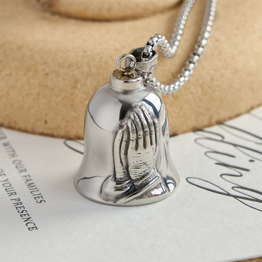 Christianartworkshop Collana classica con ciondolo a campana guardiana, mani in preghiera o croce: un simbolo senza tempo di fede incrollabile. - image 1