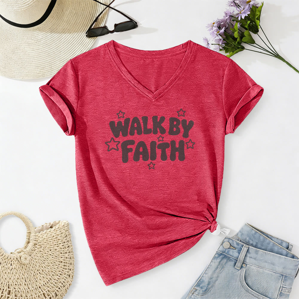 Christianartworkshop T-shirt casual con scollo a V e stampa a stelle "Walk By Faith". - image 23