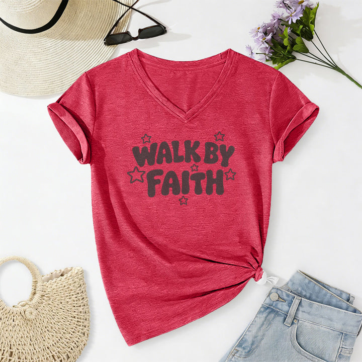 Christianartworkshop T-shirt casual con scollo a V e stampa a stelle "Walk By Faith". - image 23