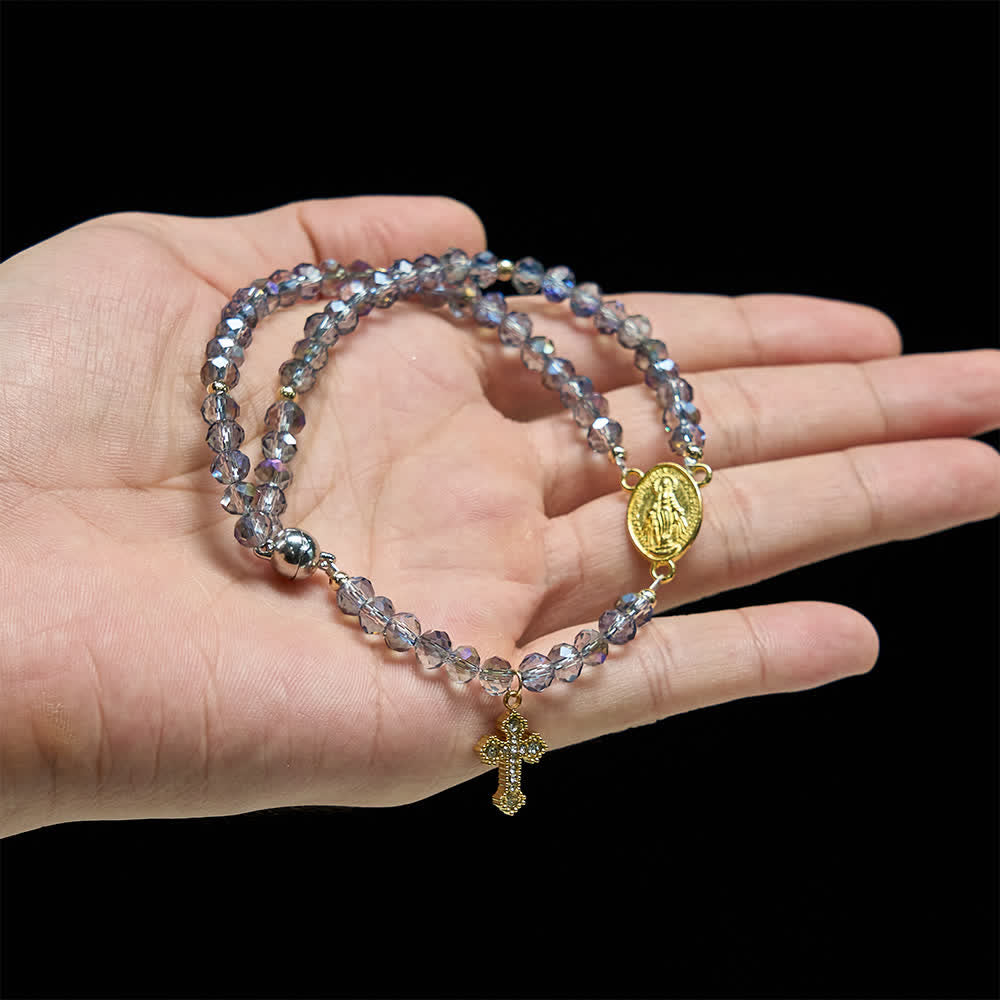 Christianartworkshop Bracciale rosario con chiusura magnetica sfaccettata iridescente e immagine della Madonna per la fede quotidiana - image 2