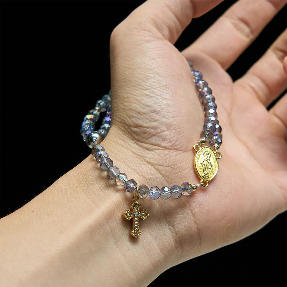 Christianartworkshop Bracciale rosario con chiusura magnetica sfaccettata iridescente e immagine della Madonna per la fede quotidiana - image 1