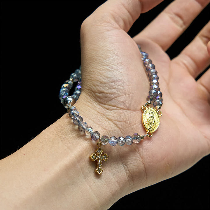 Christianartworkshop Bracciale rosario con chiusura magnetica sfaccettata iridescente e immagine della Madonna per la fede quotidiana - image 1