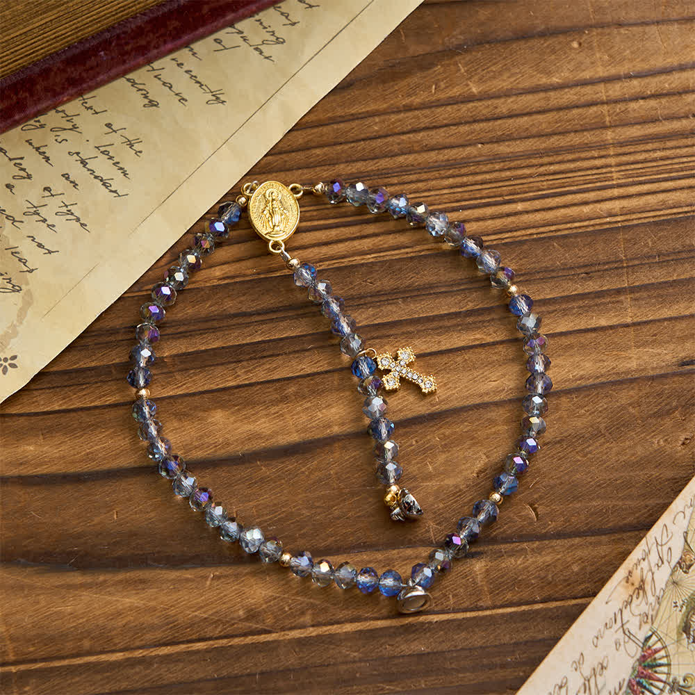 Christianartworkshop Bracciale rosario con chiusura magnetica sfaccettata iridescente e immagine della Madonna per la fede quotidiana - image 5