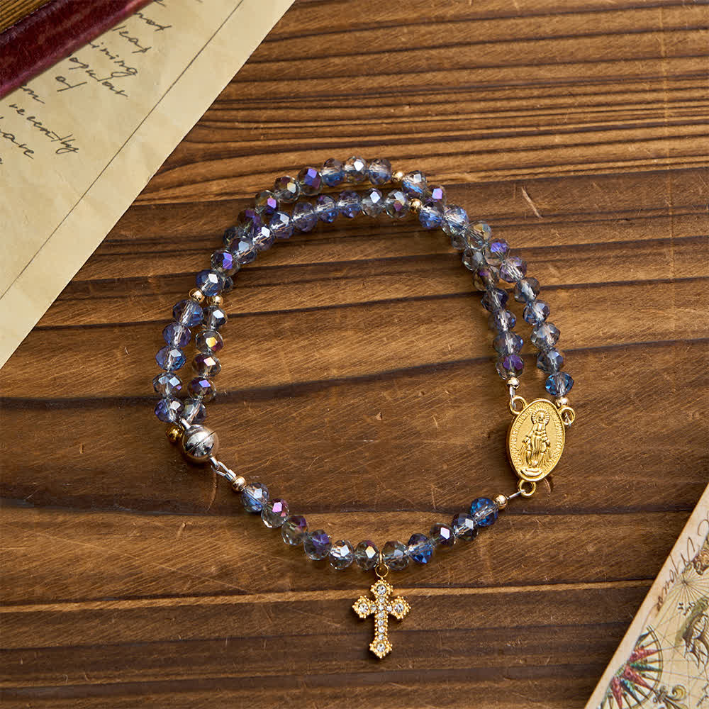 Christianartworkshop Bracciale rosario con chiusura magnetica sfaccettata iridescente e immagine della Madonna per la fede quotidiana - image 4