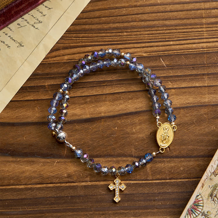 Christianartworkshop Bracciale rosario con chiusura magnetica sfaccettata iridescente e immagine della Madonna per la fede quotidiana - image 4