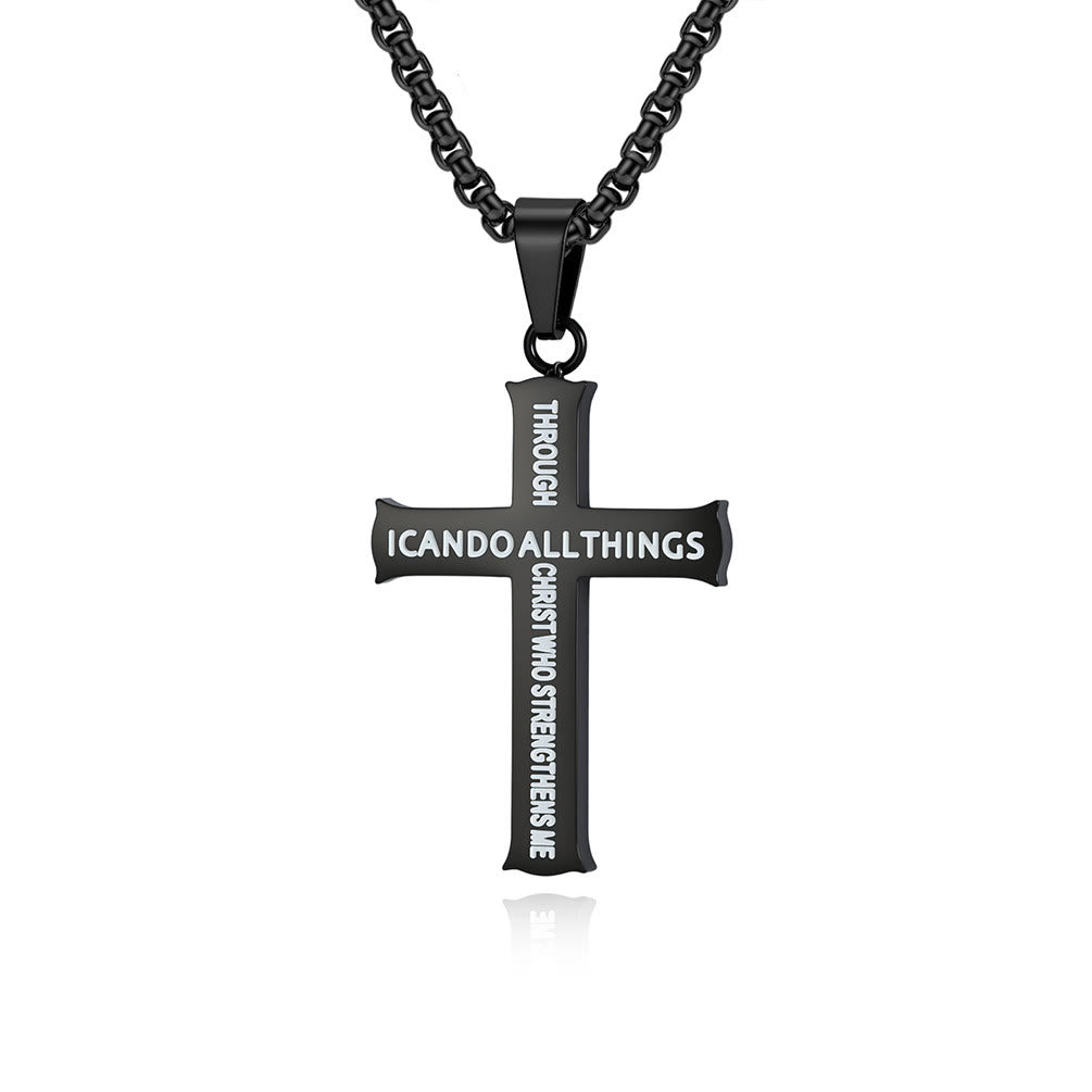Christianartworkshop Collana con ciondolo a croce in acciaio inossidabile con citazione da Filippesi 4:13: un promemoria del rafforzamento divino - Nero - image 4