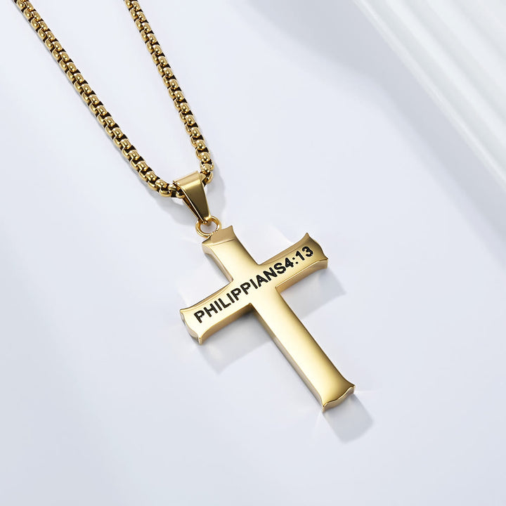 Christianartworkshop Collana con ciondolo a croce in acciaio inossidabile con citazione da Filippesi 4:13: un promemoria del rafforzamento divino - D'oro - image 3