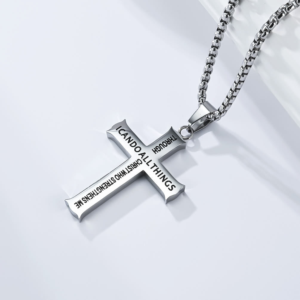 Christianartworkshop Collana con ciondolo a croce in acciaio inossidabile con citazione da Filippesi 4:13: un promemoria del rafforzamento divino - Argento - image 2