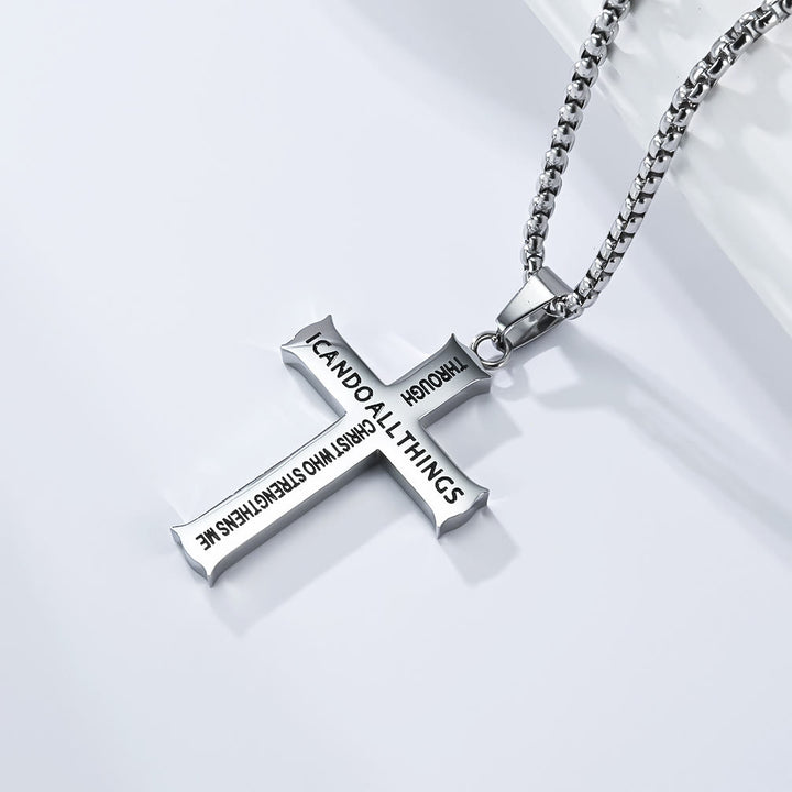 Christianartworkshop Collana con ciondolo a croce in acciaio inossidabile con citazione da Filippesi 4:13: un promemoria del rafforzamento divino - Argento - image 2