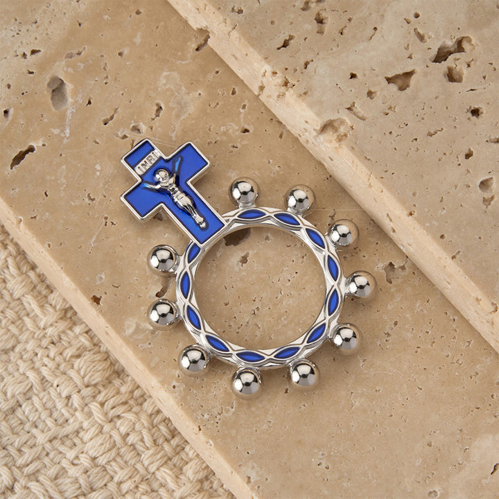 Christianartworkshop Anello rosario da dito con crocifisso, smalto blu e decorazioni a perline (set da 5/10): simbolo di redenzione. - image 11
