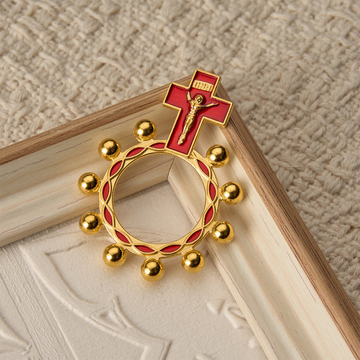 Christianartworkshop Anello rosario da dito con crocifisso, smalto rosso e decorazioni a perline (set da 5/10): simbolo di redenzione. - image 11