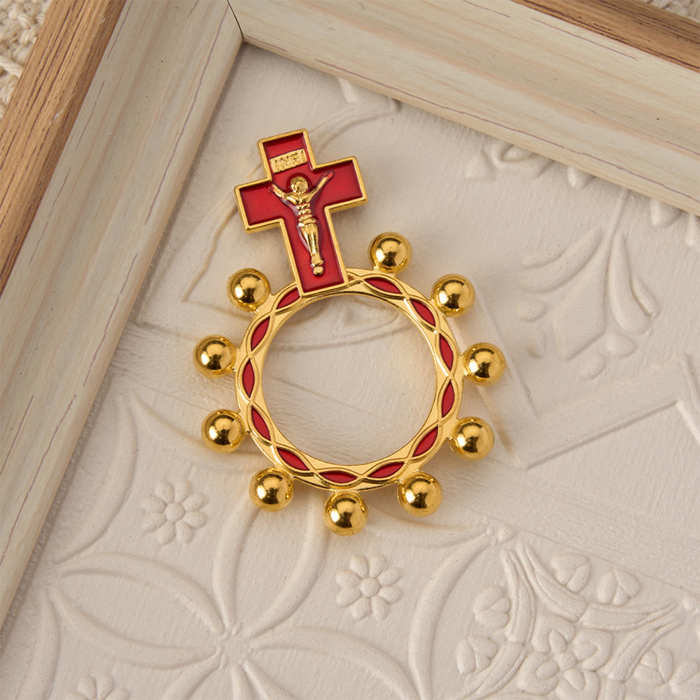 Christianartworkshop Anello rosario da dito con crocifisso, smalto rosso e decorazioni a perline (set da 5/10): simbolo di redenzione. - image 10